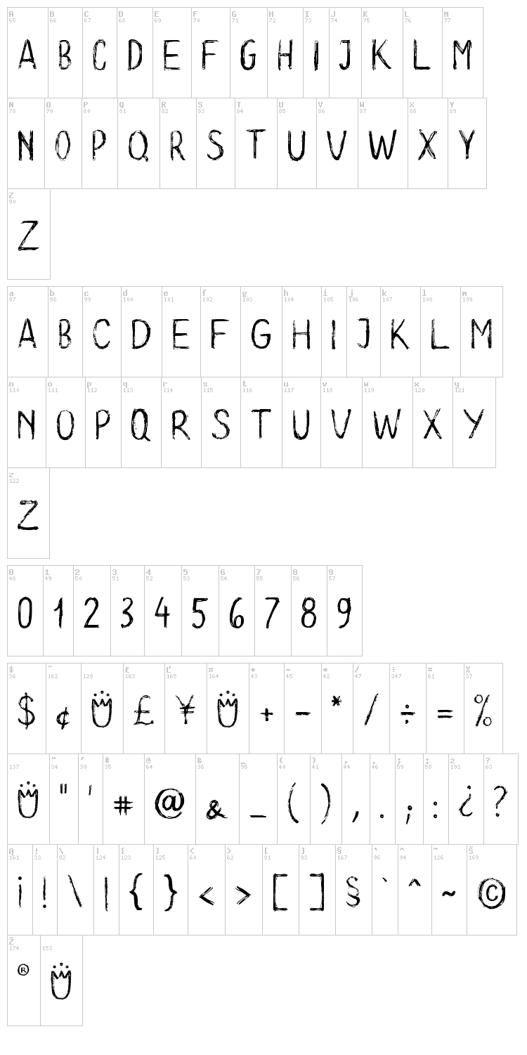 Long Clam font map